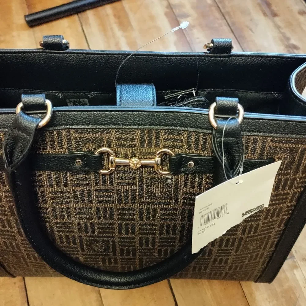 Anne Klein purse tote handbag black brown new signature gift new tags wallet - Picture 15 of 16